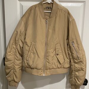 ZARA Kids Girls Bomber Jacket Beige Cream Coat Puff Puffer Top Size 13-14 164CM